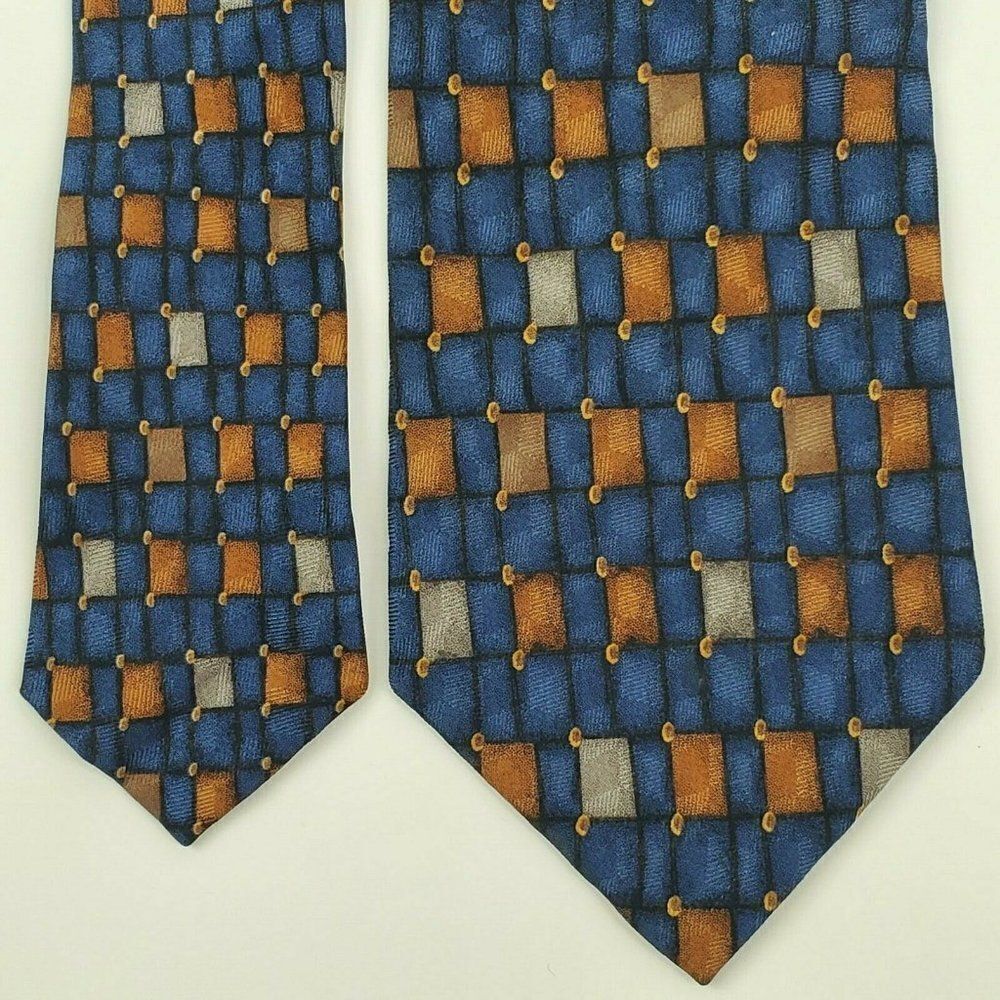 JZ Richards Blue Geometric Silk‎ Tie 58 3 7/8